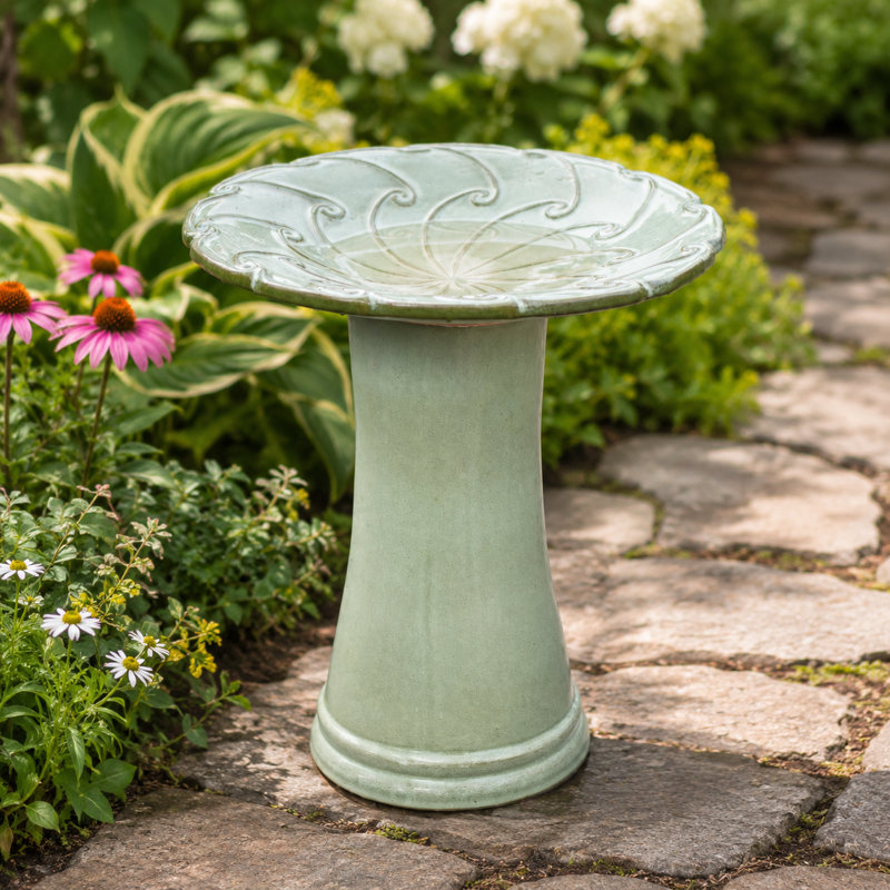 Bain d'oiseaux en céramique gaufrée de 43 cm (17 po) avec base sur piédestal