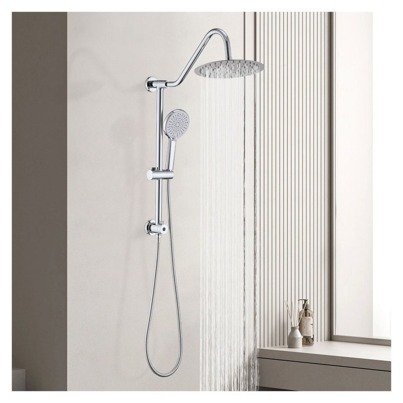 10 Inch Rain Shower Head with Handheld Shower System, Chrome Adjustable Height Shower Fixture with 3-Function Spray for Bathroom