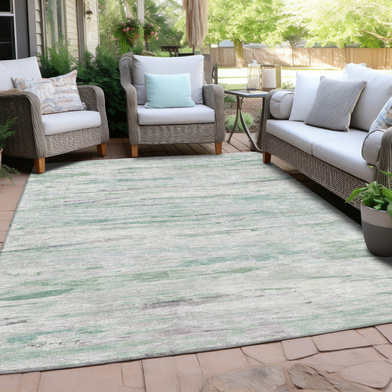 Machine Washable Indoor/Outdoor Xhevrie Aloe Rug, Rectangle 10' x 14'