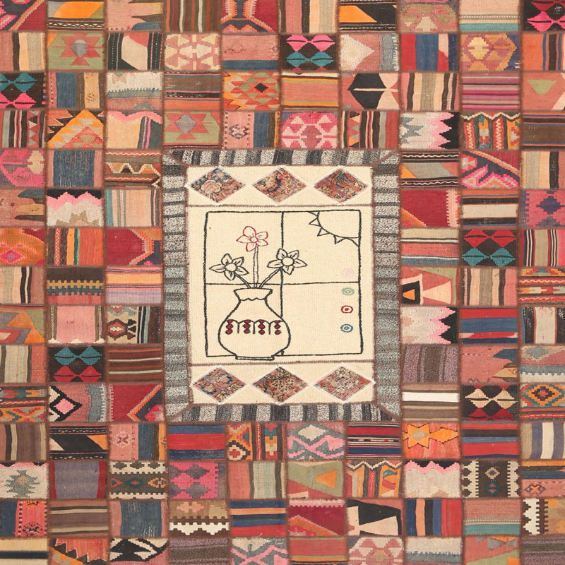 Tapis brun/beige contemporain, Carré 6 pi