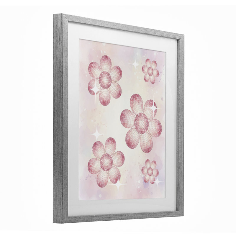 Motif floral boule de disco, impression encadrée sous verre, design par Lil 'Rue, 21 x 17, Farmhouse Grey Under Glass Framed
