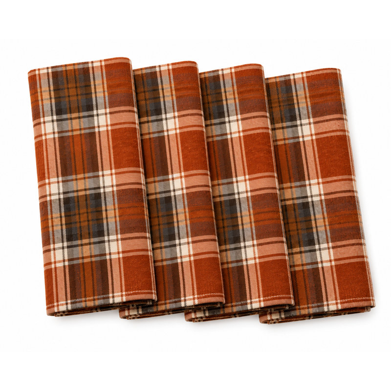 Serviettes de table en tissu écossais rouille orange 20 po x 20 po, ensemble de 4 pour l'Action de grâce, la table de Noël