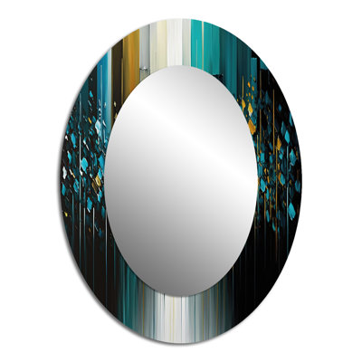 Abstract Geometric Black And Green II - Modern Oval Wall Mirror