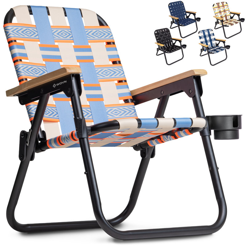 GoSports Outdoors WOVN Premium Beach & Camping Chair - Folding Backpack Chair for Adults, White/Baja