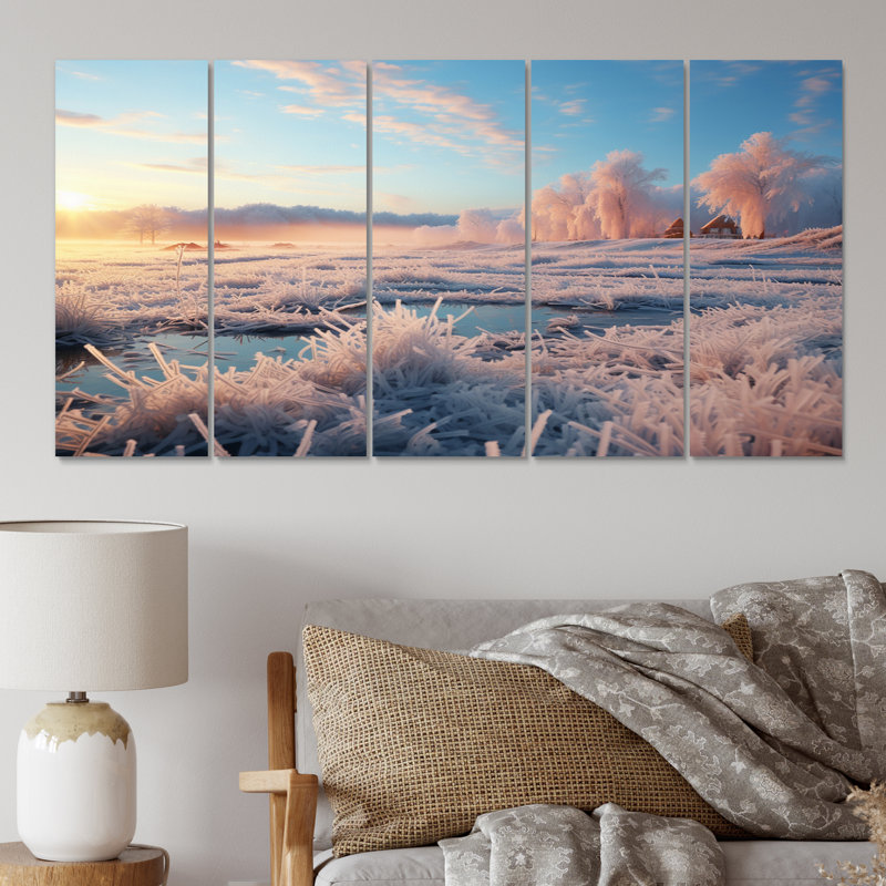 «Winter Lake Reverie II», impression sur toile paysage d'hiver - 5 panneaux égaux