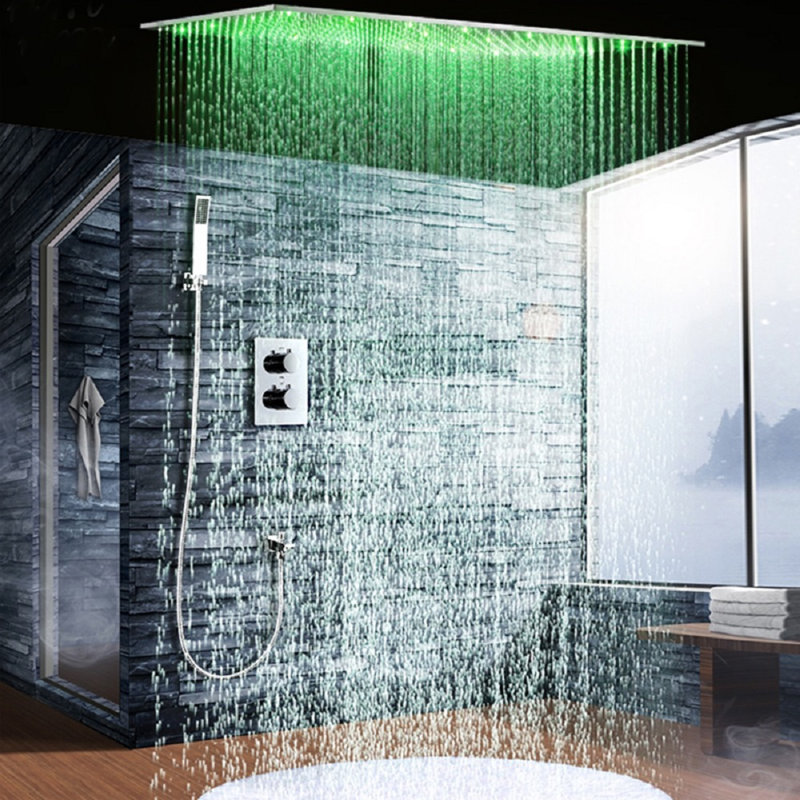 Genoa Sandino Thermostatic Ceiling Mount Rain Fall LED Shower Set