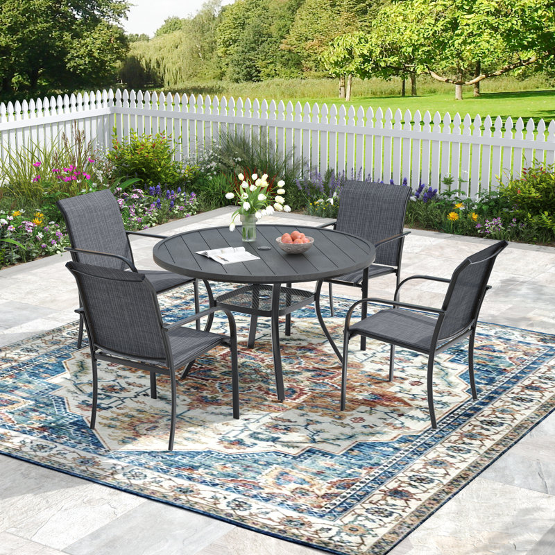 4-Person Outdoor Patio Dining Set, Black/Gray