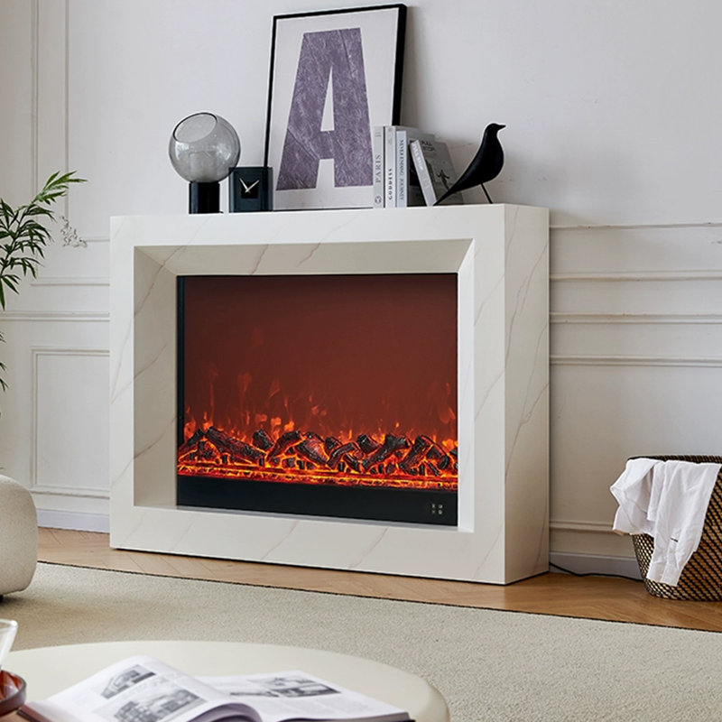 White Solid Wood Electric Fireplace