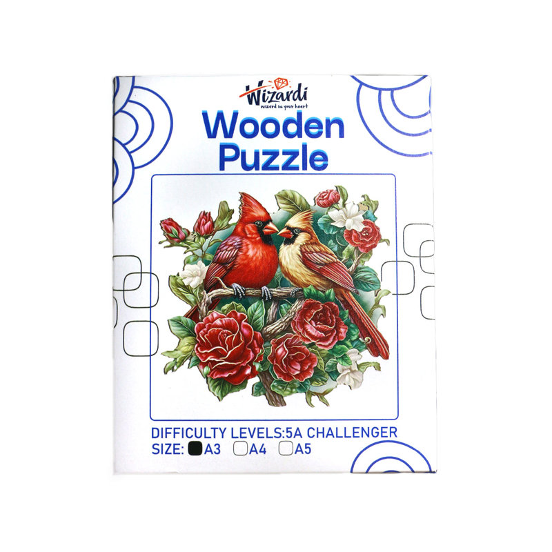 Cardinal et roses - puzzle en bois par Wizardi F07N9-35