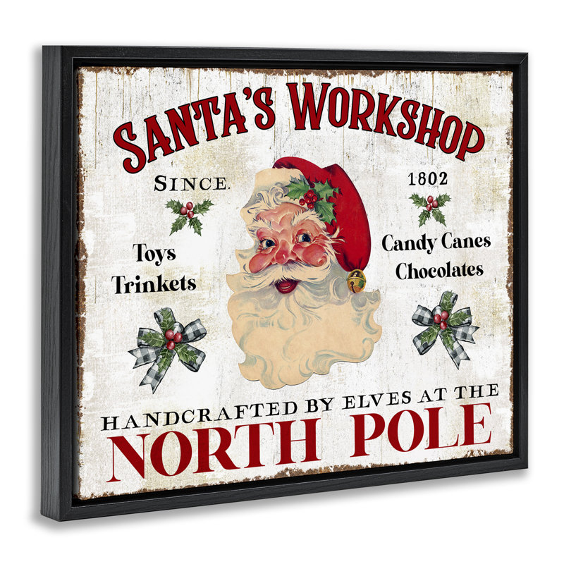 «North Pole Santa's Workshop», art mural sur toile par Creatif Belle, Cadre flottant noir de jais, H 17 po x l 21 po