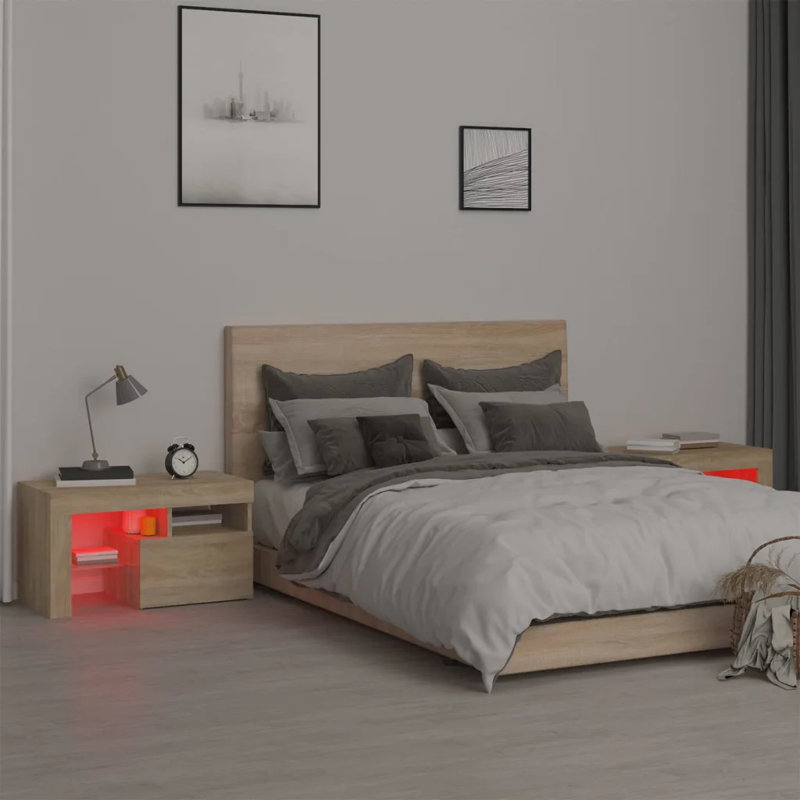 Almeera 70cm W Manufactured Wood Bedside Table, Sonoma Oak