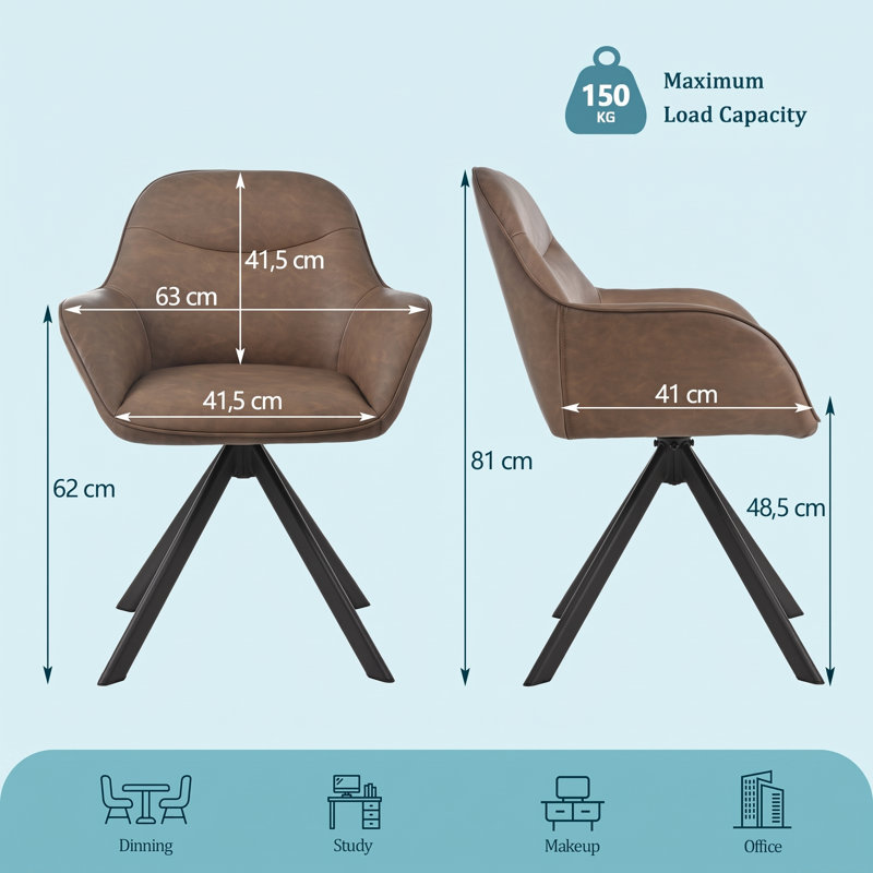 48.5cm H Vintage Faux Leather Upholstered Dining Chairs, Dark Brown PU
