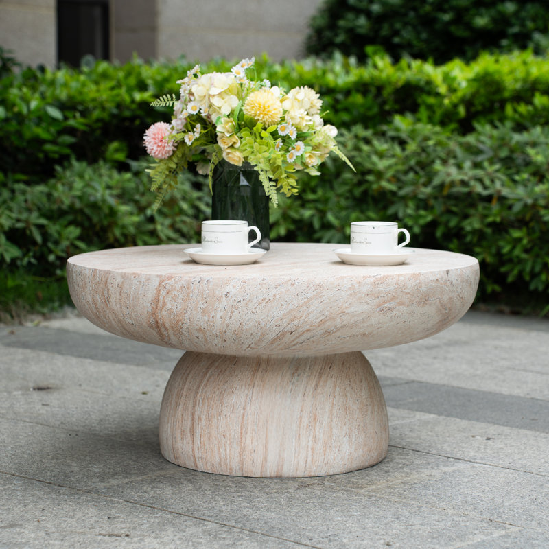 Round Outdoor Coffee Table, Light Yellow