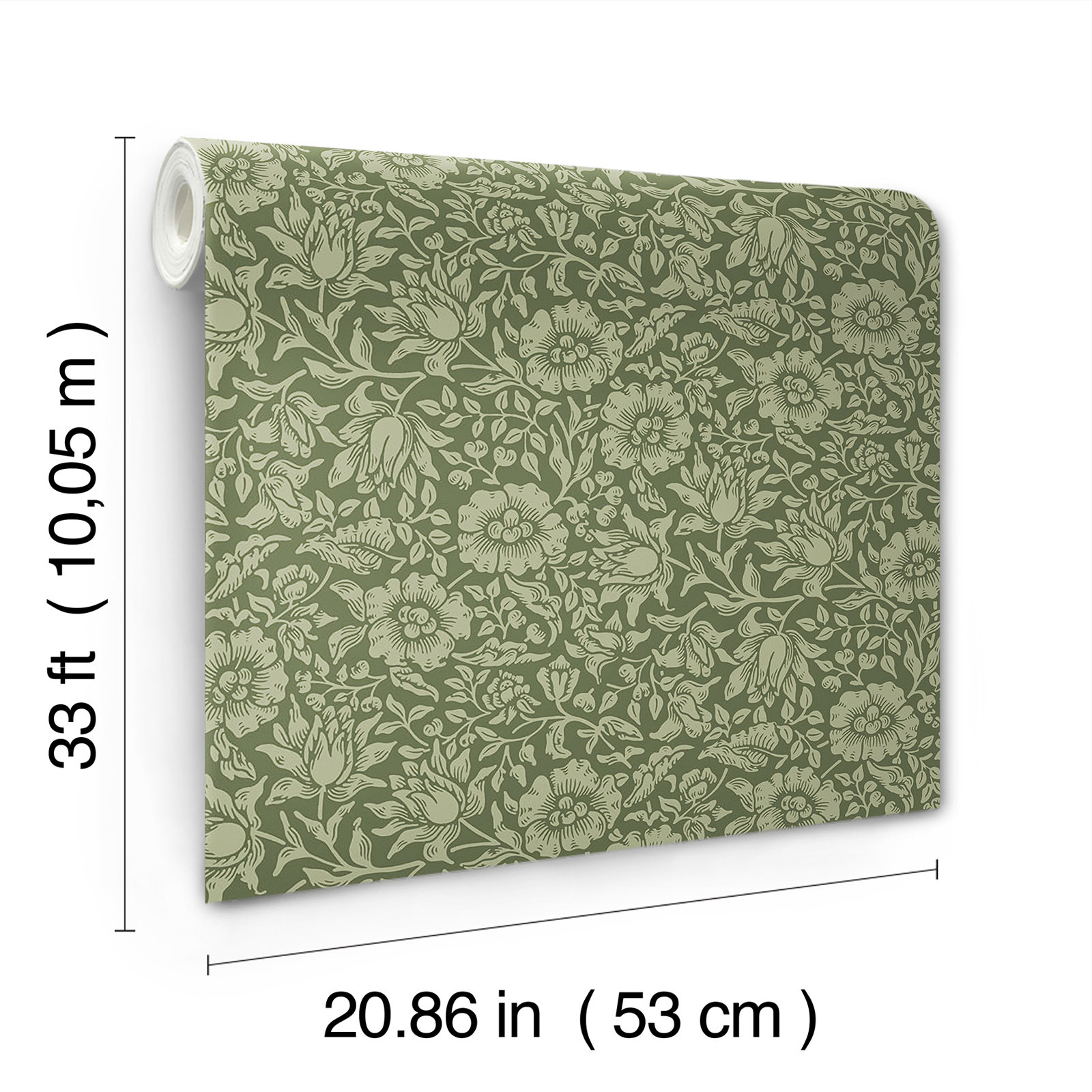 Mallow Floral Wallpaper, Dark Green
