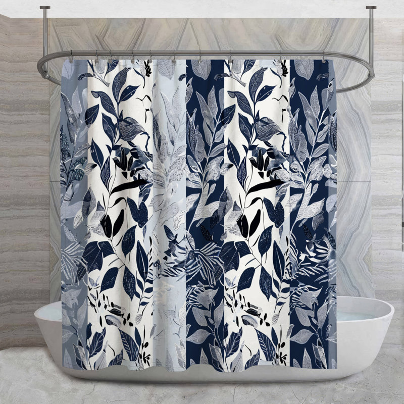 Rideau de douche à motif botanique - Décoration de salle de bain nature traditionnelle, H 93 po x l 70 po