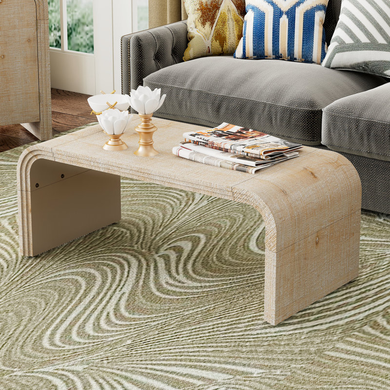 Table basse en bois naturel délavé - Art courbé pour la maison Rétro élégance Placage de sapin Capacité de charge de 200 lb Élément de rainure attrayant