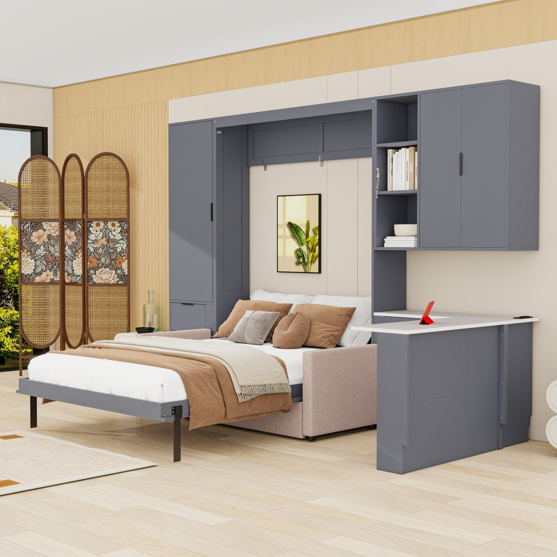 Lit escamotable double avec rangement intégré et configuration personnalisable, Grey