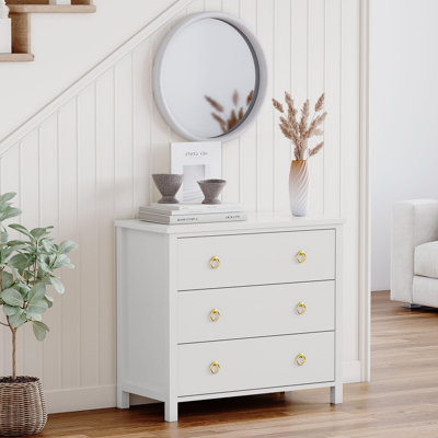Commode 3 tiroirs pour la chambre à coucher, commode de 31,5 pouces de large, grande armoire de rangement autoportante et organisateur de vêtements pour le salon, couloir, blanc