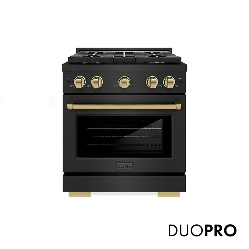 ZLINE Autograph 30 in. Paramount Dual Fuel Range w/ DuoPro Cooktop in Black Steel and Bronze Accents, Champagne Bronze