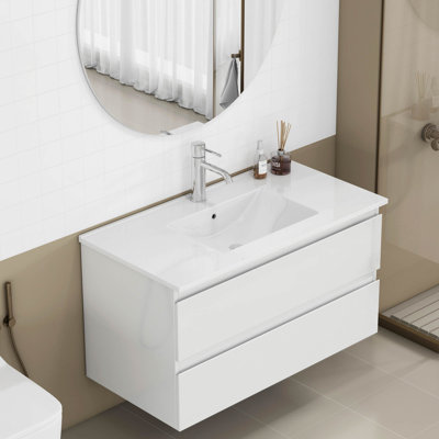 Ensemble de meuble-lavabo 36 po avec lavabo, armoire avec 2 grands tiroirs, système de fermeture en douceur, 2 grands tiroirs, conception sans poignée, assemblage facile