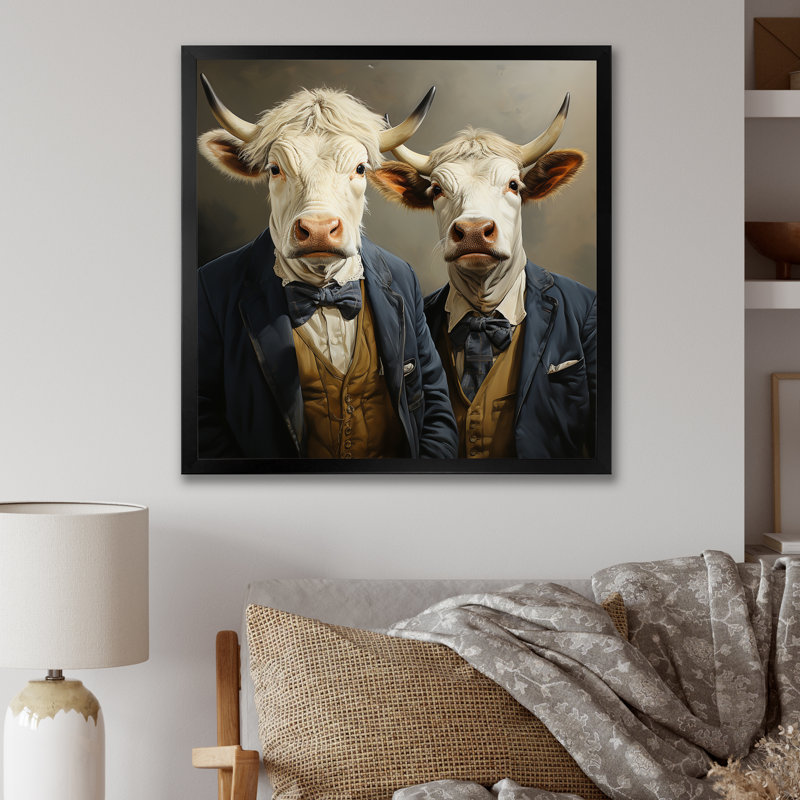 Portrait de Highlander écossais en costume - vache, art mural, Cadre flottant noir, H 16 po x l 16 po x P 1 po