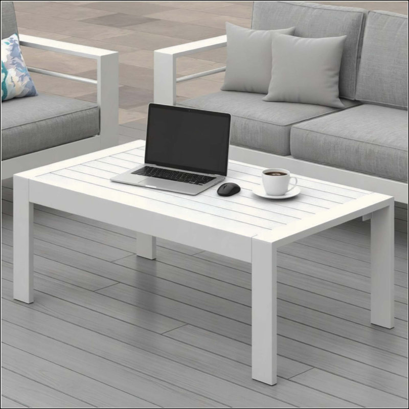 Table basse d'extérieur toutes saisons en aluminium, table rectangulaire moderne d'extérieur, Blanc