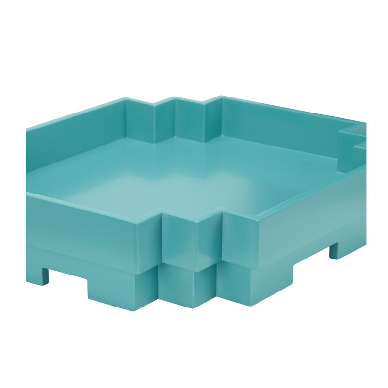 Japandi Wood Decorative Tray, Aquamarine