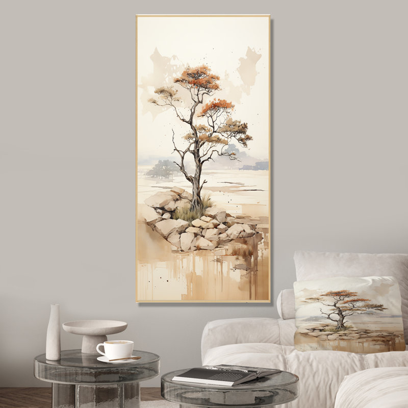 «Beige minimalisme», art mural africain, Cadre flottant brun, 40" H x 30" W