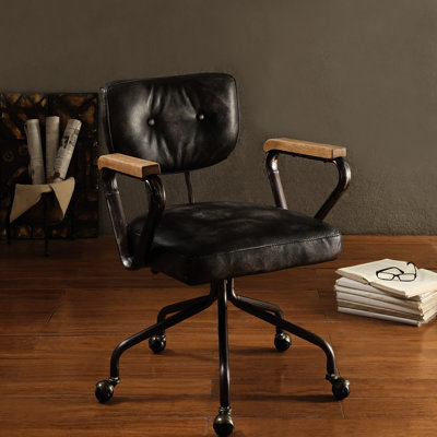 Chaise de bureau rétro en cuir noir avec pivot pour une utilisation productive - garniture cloutée, cuir 5 bases