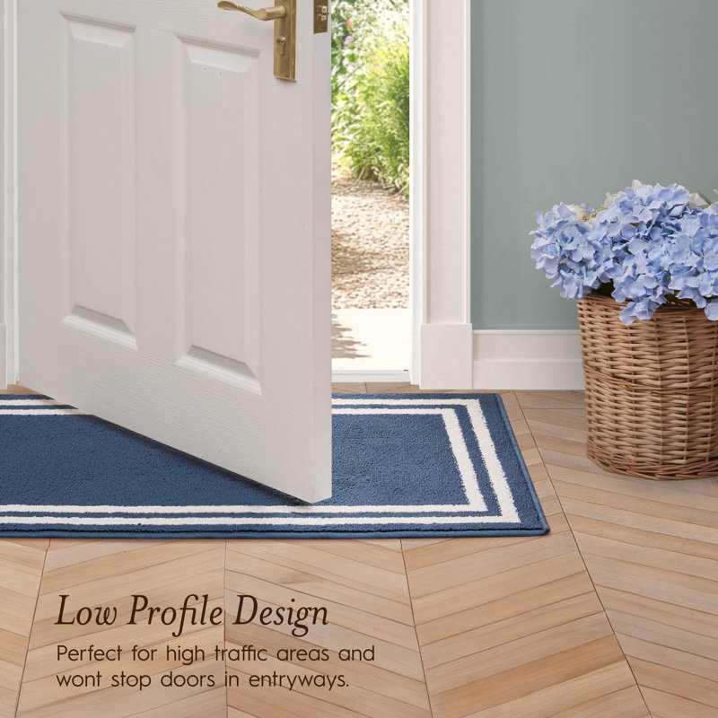 Debbie Machine Woven Synthetic Area Rug in Blue/White, Dusty Navy/Natural, Runner 2'2" x 6'