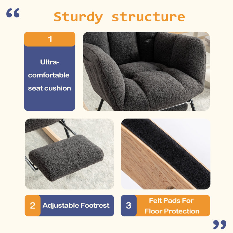 Chaise berçante en tissu Teddy, Gris foncé