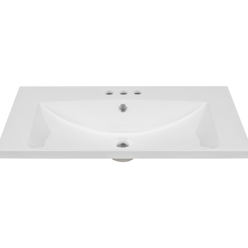 Plateau de meuble-lavabo en céramique blanc 30 po, H 6,43 po, 3 trous, emplacement du lavabo central, poids 24,86 lb, rectangulaire