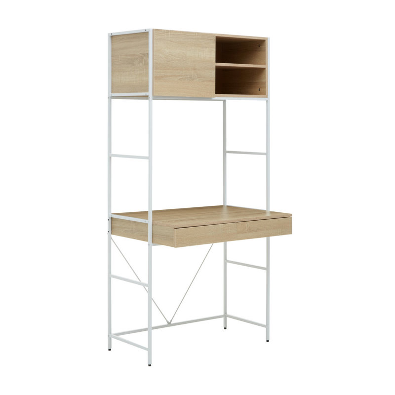Jermany Metal Base Computer Desk, Light Brown/White