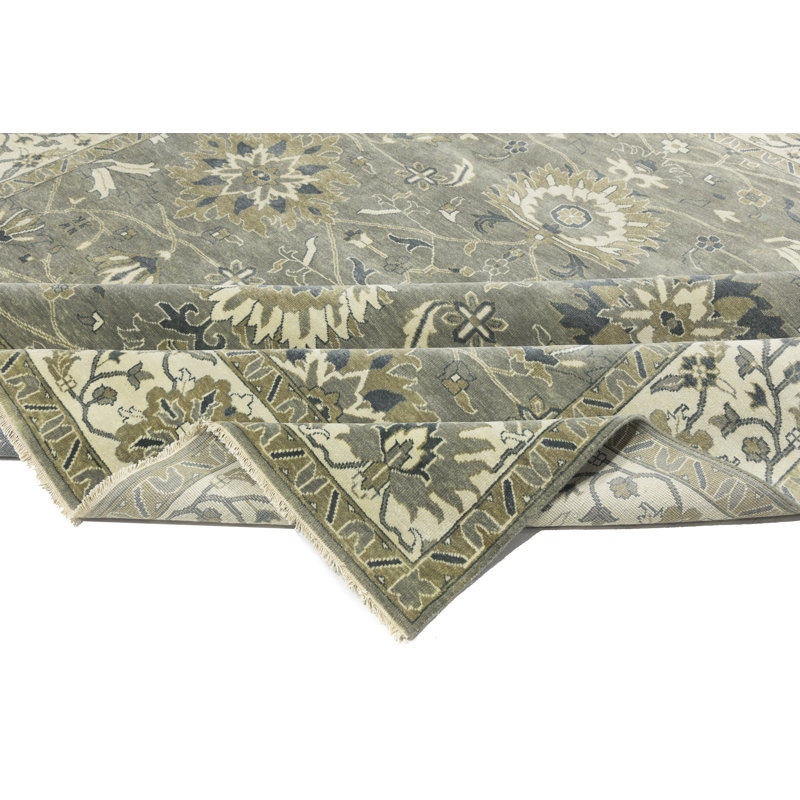 Tapis floral clair fait à la main 10 x 10 po Chobi, Carrée