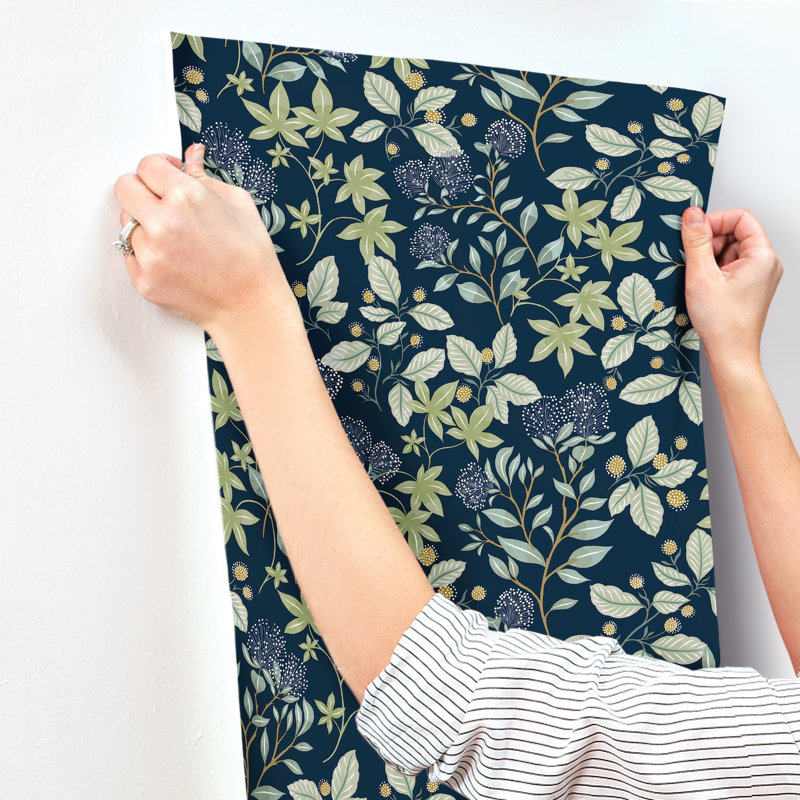 Mildred Black Botanical Trail Wallpaper, Blue