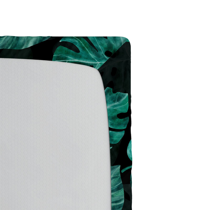 Drap-housse Ambesonne, Drap-housse de taille simple, Vert jade / motif floral bleu-vert