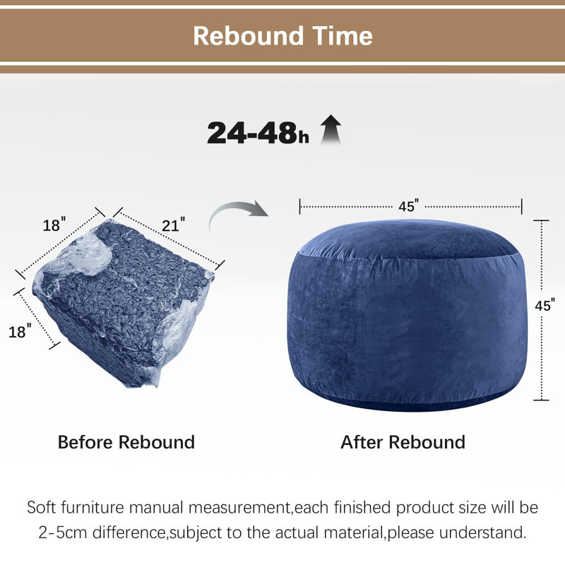 Memory Foam Filled Bean Bag Chair with Soft Removeable Cover, 45" H x 45" W x 26" D, Navy Velvet