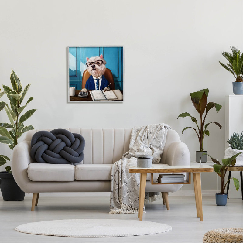 «Office Worker Terrier Dog» par Lucia Heffernan - Impression sur bois, H 24 po x l 24 po x P 1,5 po