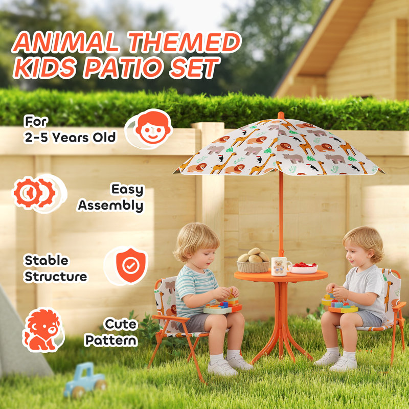 Kids 4 Piece Round and Chair Set, Orange