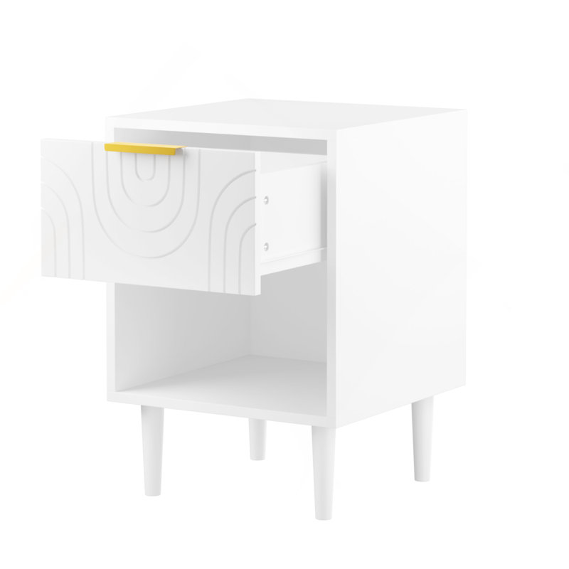 22.83" H Modern White Nightstand With One Drawer And Open Shelf, Gold - Accented Handle, Ideal