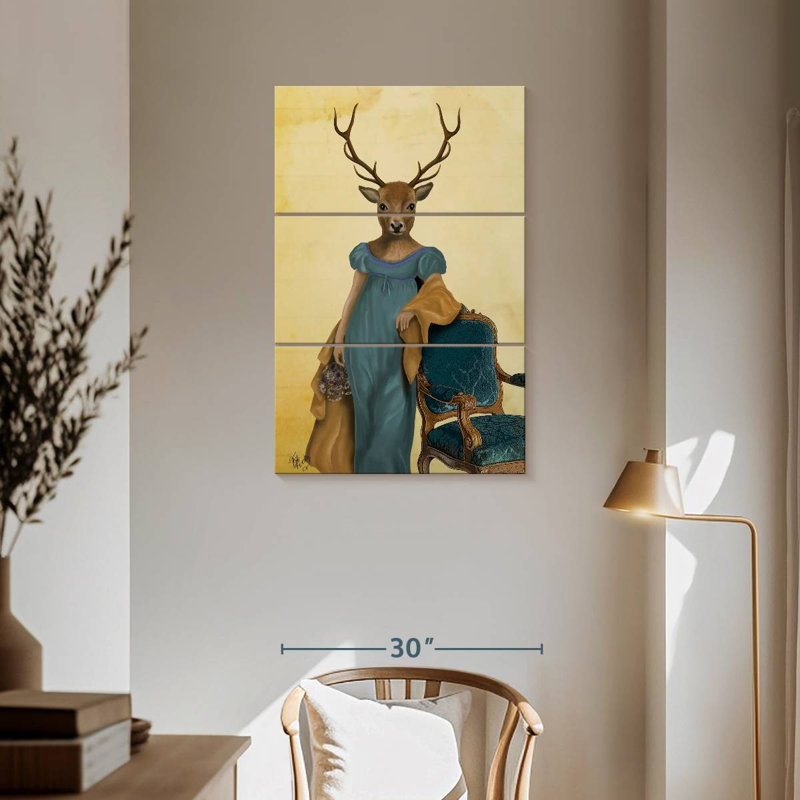 Cerf Brampt en robe bleue, H 57 po x l 36 po
