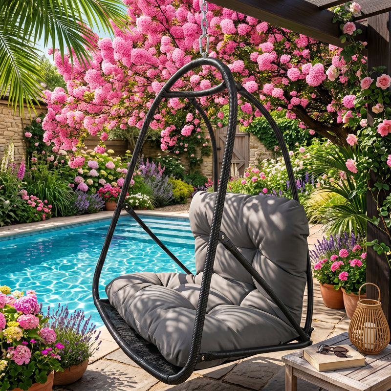 Fauteuil à œufs suspendu en rotin avec porte-gobelet et coussins intégrés Arden l 29,5 po x P 43,3 po x H 6,69 po
