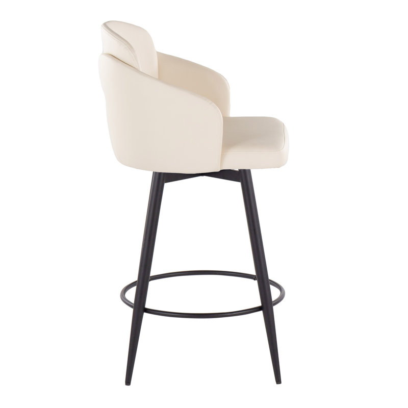 Cream Faux Leather and Chrome Swivel Counter Stools, Set of 2