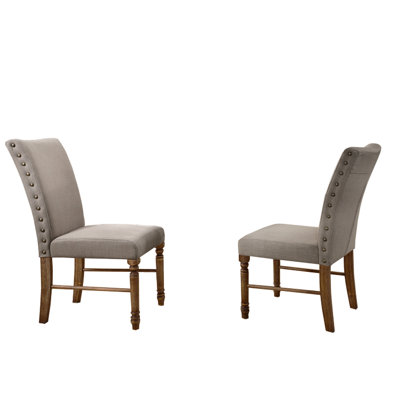 Of 2 Antique Natural Wood Dining Chairs, Padded Kitchen Side Chairs With Transitional Style, Beige Upholstery For A Touch Class, Seats, Oak Finish, Na
