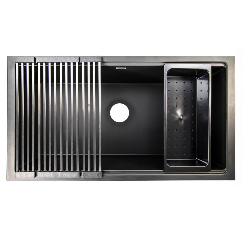 Plymouth 33.75'' L Undermount Single Bowl Kitchen Sink, Matte Black