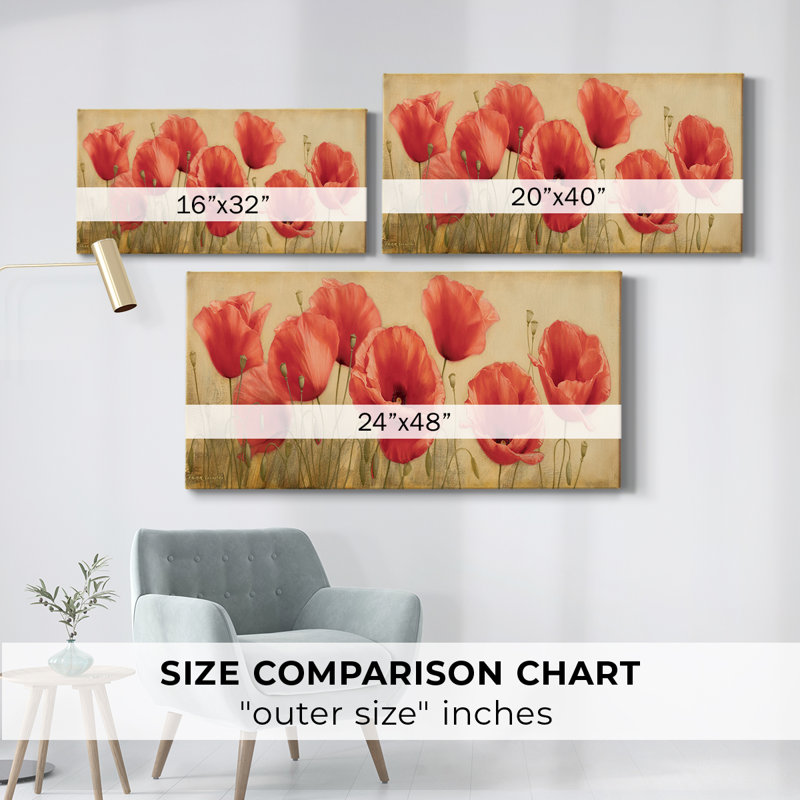 Poppies Grace I - Toile tendue avec châssis - Prêt à accrocher, H 20 po x l 40 po