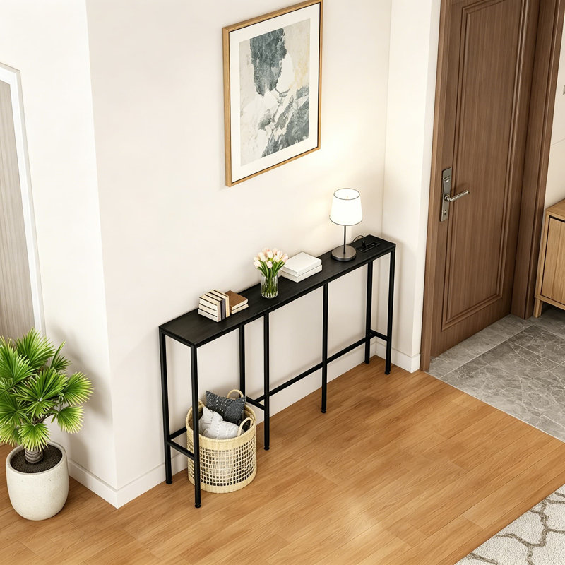 Console en L avec console étroite en L avec station de charge intégrée, prises de courant et ports USB, table d'entrée polyvalente pour le salon et le couloir