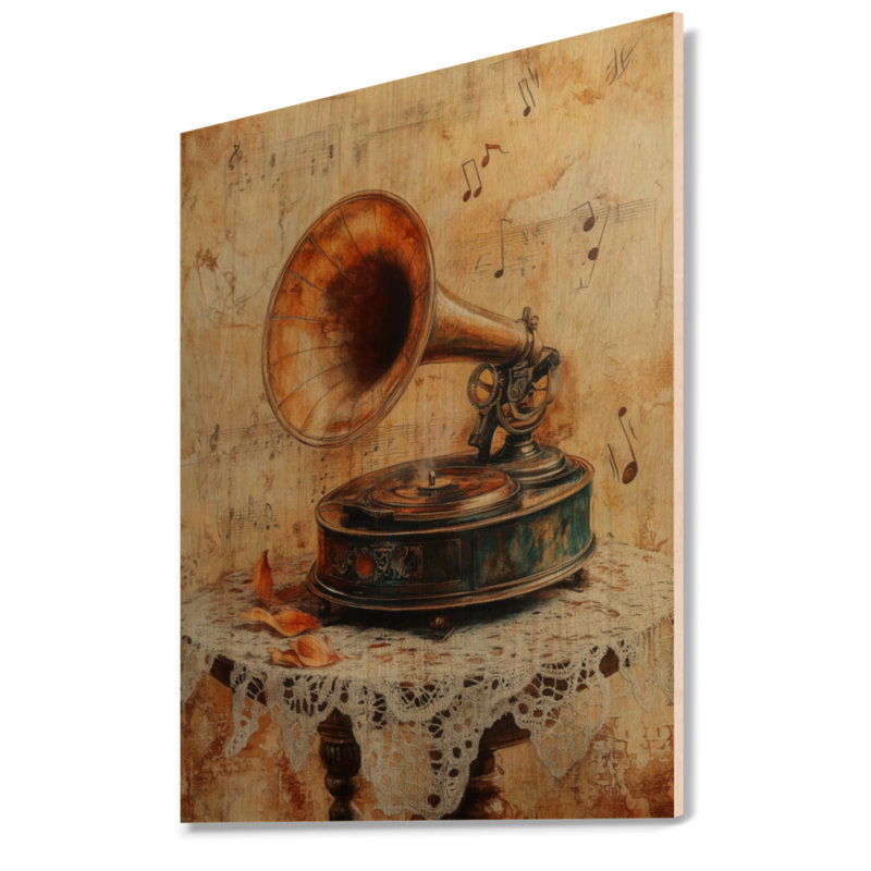 Gramophone Melody II des années 1930 - Décoration murale rétro en bois, H 24 po x l 18 po, Rectangulaire