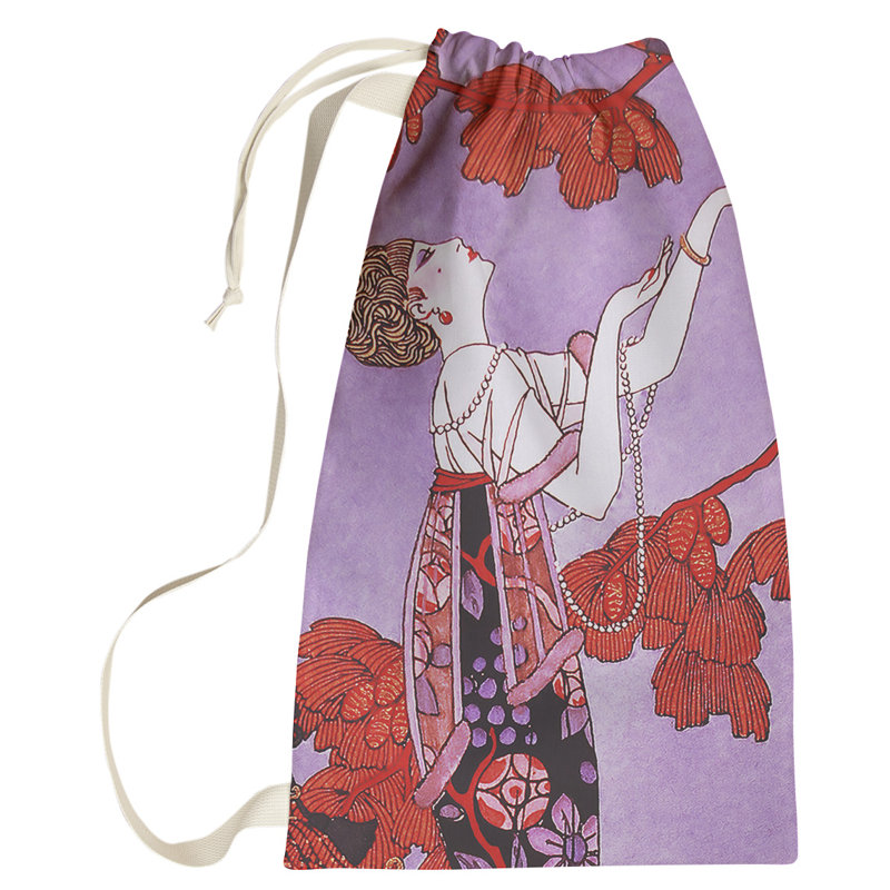 Simsbury Fabric Laundry Bag with Handles, Small ( 64" H x 20" W x 1.5" D), Purple/Red/White