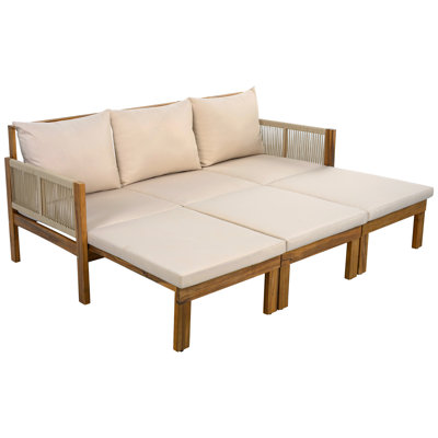 73.2" Outdoor Patio Sofa, Convertible Daybed with Cushions